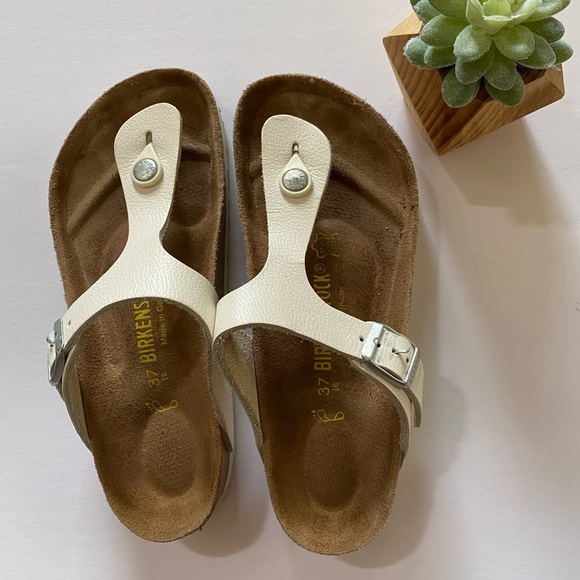Birkenstock White leather Gizeh Sz 37 - Picture 5 of 7